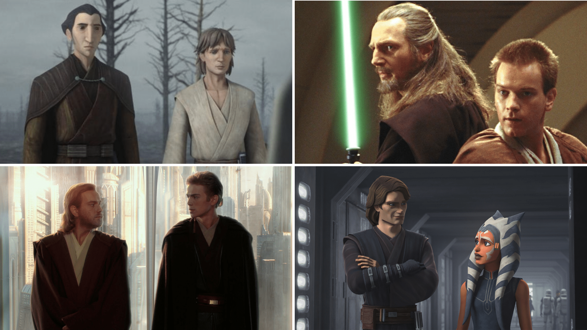 Knieža Dooku, Qui-Gon Jinn, Obi-Wan Kenobi, Anakin Skywalker, Ahsoka Tano Najsilnejšie línie Jediov v Star Wars