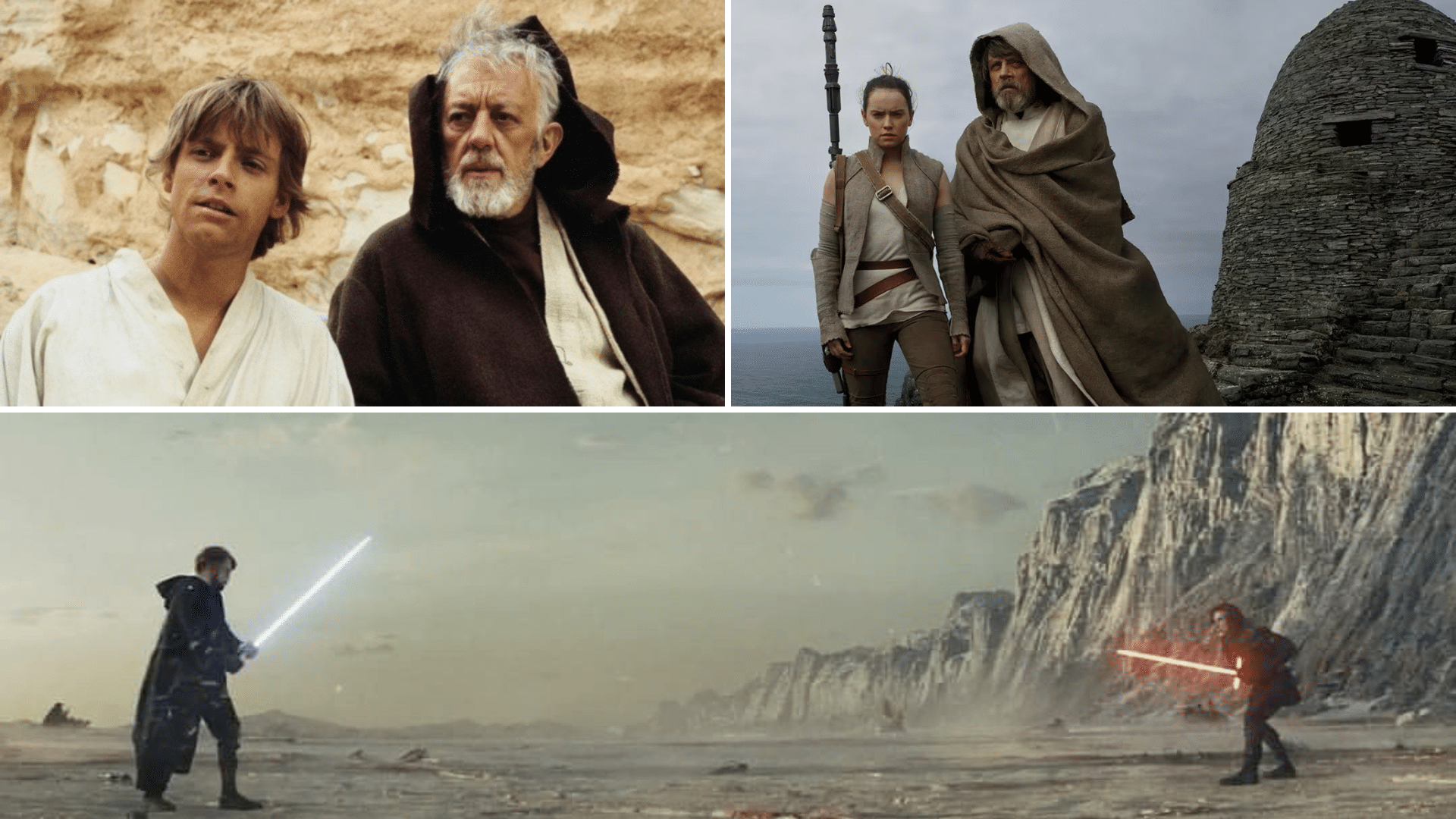 Obi-Wan Kenobi, Luke Skywalker, Rey, Kylo Ren Najsilnejšie línie Jediov v Star Wars